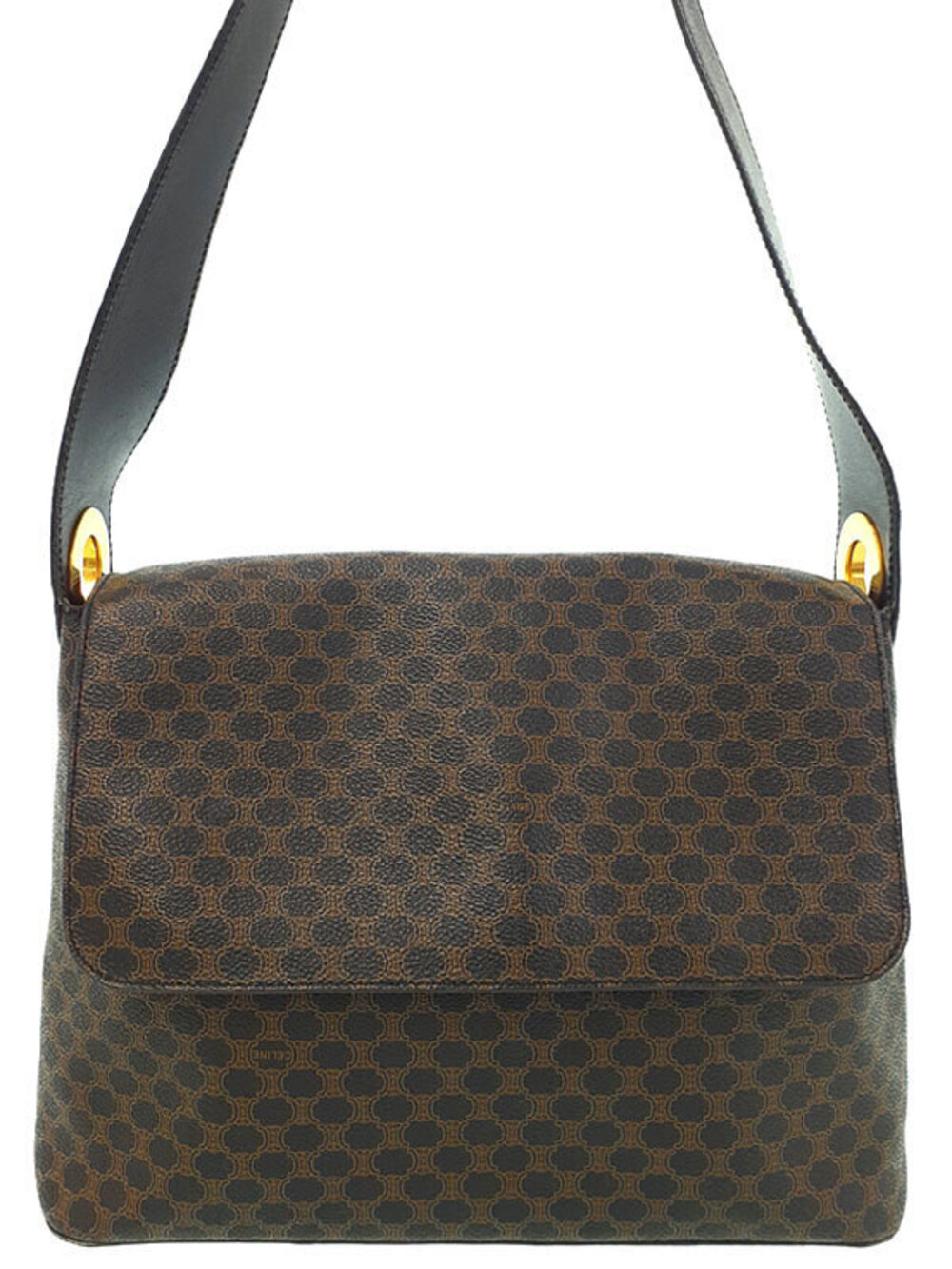 Celine Macadam shoulder bag tan leather flap monogram Brown